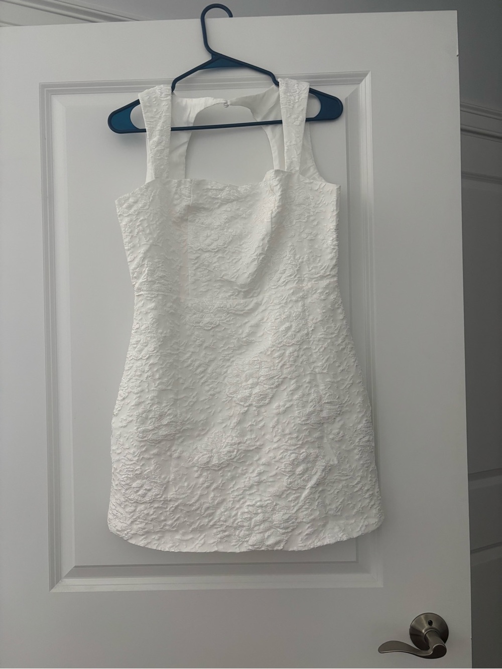 White Textured Square-Neck Mini Dress